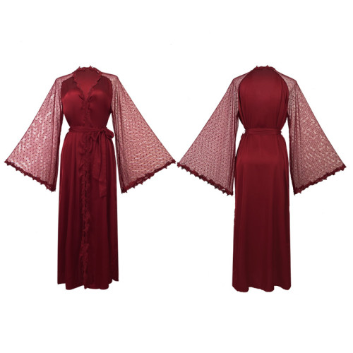 Satin Long Sleeve Sleepwear Set with Built-in Chest Padding