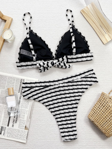 Ihoov Striking Black and White Striped Bikini Set