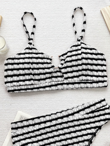 Ihoov Striking Black and White Striped Bikini Set