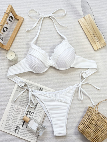 Ihoov Chic Solid Color Underwire Bikini Set for Women