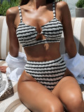 Ihoov Striking Black and White Striped Bikini Set