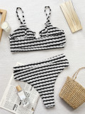 Ihoov Striking Black and White Striped Bikini Set