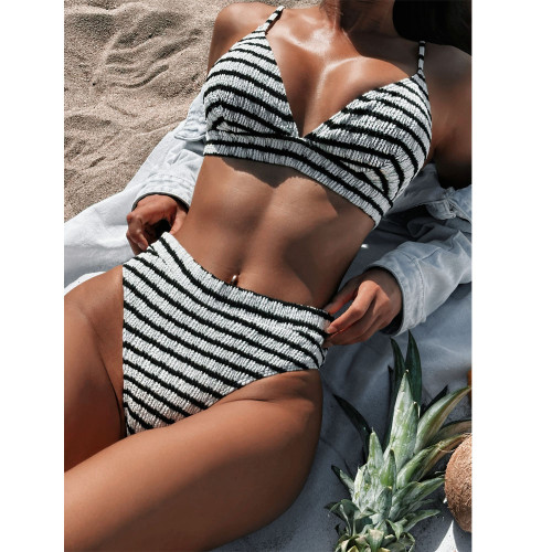 Ihoov Striking Black and White Striped Bikini Set