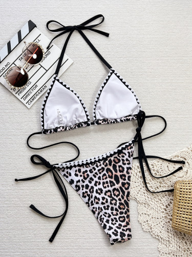Ihoov Leopard Print Tie-Back Halter Neck Bikini
