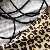 Fitted Long Sleeve Leopard Print Sheer Jumpsuit