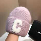 Luxury Rabbit Fur Long Folded C Letter Knit Beanie