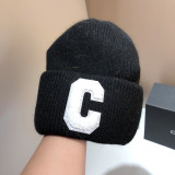 Luxury Rabbit Fur Long Folded C Letter Knit Beanie