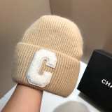 Luxury Rabbit Fur Long Folded C Letter Knit Beanie