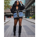 Women's Oversized Cardigan with Denim Pocket and Button Detail