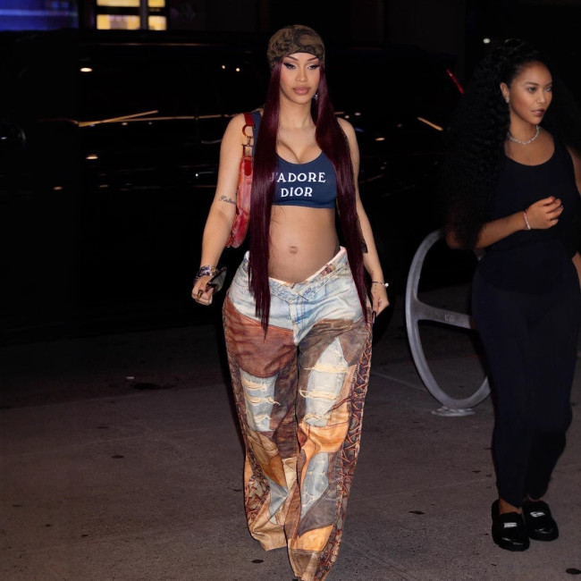 Printed Cowboy Chain Leather Wide-Leg Curved Blade Pants for Women