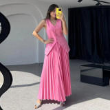 leeveless Top & Pleated Midi Skirt Summer Set for Women