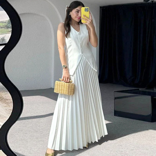 leeveless Top & Pleated Midi Skirt Summer Set for Women