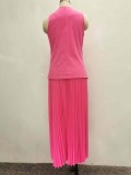 leeveless Top & Pleated Midi Skirt Summer Set for Women