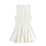 Classic Wave Hem Bow Tie Short Dress