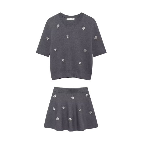 Jewelry-Embellished Knit Top & Mini Skirt Set