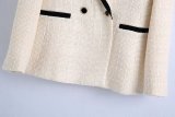 White Color-Blocked Boucle Coat