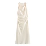 Elegant Satin Midi Dress with Luxurious Texture