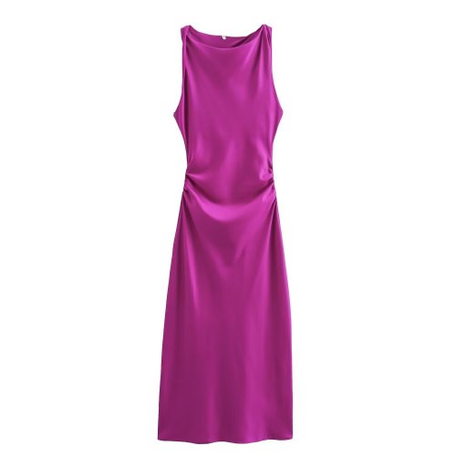 Elegant Satin Midi Dress with Luxurious Texture