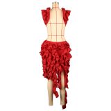 Elegant Sleeveless Backless Dress with Ruffled Edges