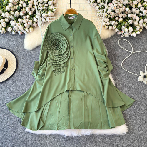 Asymmetrical Batwing Sleeve Dress with 3D Floral Design