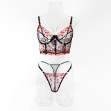 Heart-Shaped Embroidered Lace Underwire Bra Set