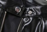 Chic Biker Color-Blocked Fitted Round Neck PU Leather Jacket for Women