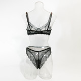 Lace Trim Leopard Print Underwire Bra Set