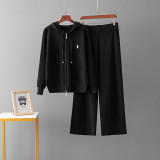 Stylish Zip-Up Jacket & Relaxed Wide-Leg Pants Knitted Set for Women