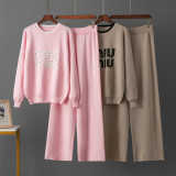 Casual Versatile Studded Letter Print Long Sleeve & Pants Set