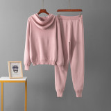 Trendy Letter Embossed Knit Hoodie & Drawstring Jogger Set
