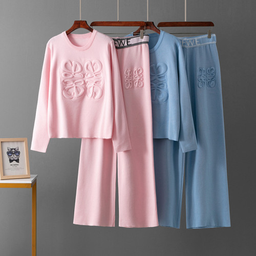 Trendy Round Neck Sweater & Relaxed Knit Jogger Pants