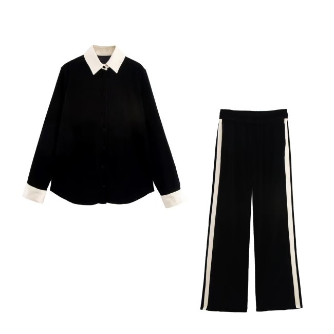 Chic Velvet Patchwork Shirt & Velvet Pants Set for Women