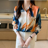 Floral Print Satin Long Sleeve Shirt for Women