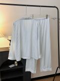 Blue Striped Bow Lace Trim Casual Loungewear Set