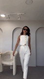 Sleeveless Crop Top with High-Waisted Nine-Point Pants Set