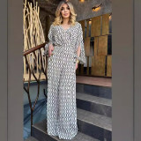 Trendy Floral Loose Long Sleeve Top with High-Waisted Wide-Leg Pants Set