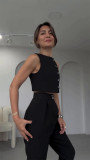 Sleeveless Crop Top with High-Waisted Nine-Point Pants Set