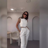 Sleeveless Crop Top with High-Waisted Nine-Point Pants Set