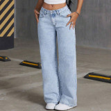 Vintage Bow Embroidered Washed Denim Wide-Leg Pants for Women