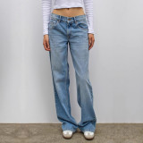 Leopard Print Star Patchwork Straight-Leg Denim Pants for Women