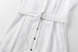 Linen Blend Belted Midi Shirt Dress