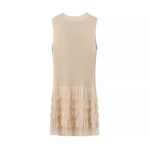 Sleeveless Knit Vest Dress with Fringe