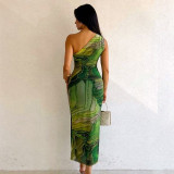 Floral Print One-Shoulder High-Waisted Bodycon Dress