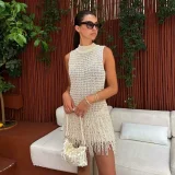 Sleeveless Knit Vest Dress with Fringe