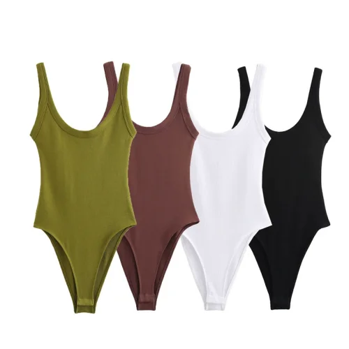 Ribbed Knit Solid Color Slim Fit Cami bodysuit