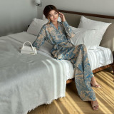 Floral Long Sleeve Tie-Up Shirt and High-Waisted Wide-Leg Pants Set for Women