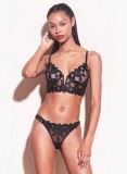 Deep V Lace Embroidered Bra Set