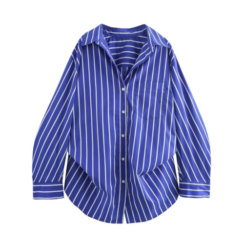 Loose Batwing Sleeve Versatile Striped Shirt