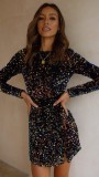 Backless Sequin Long Sleeve Evening Gown for Sophisticated Parties