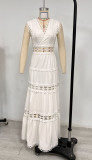 Hollow Embroidered V-Neck Slimming Sleeveless Maxi Dress